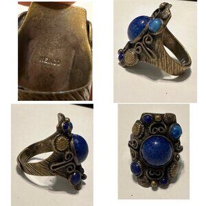 Vintage NEMCO Czech Glass Ring 1930's Lapis Lazuli Adjustable